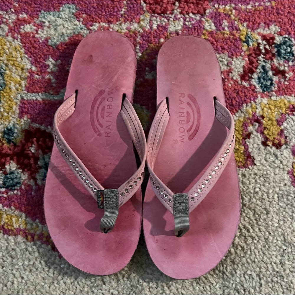 RARE! PINK Rainbow Sandals with Diamond Strap Leather - Size S (5.5-6.5) OBO - Picture 2 of 4
